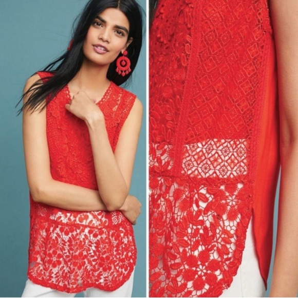 Anthropologie Tops - {Anthropologie | Tiny} Orange Lace Crochet Sleeveless Blouse